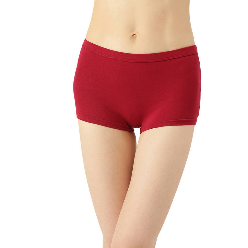 Leading Lady women Brief Pack of Single Cotton Elastane Low-Rise Solid Boy Shorts - Maroon (S)