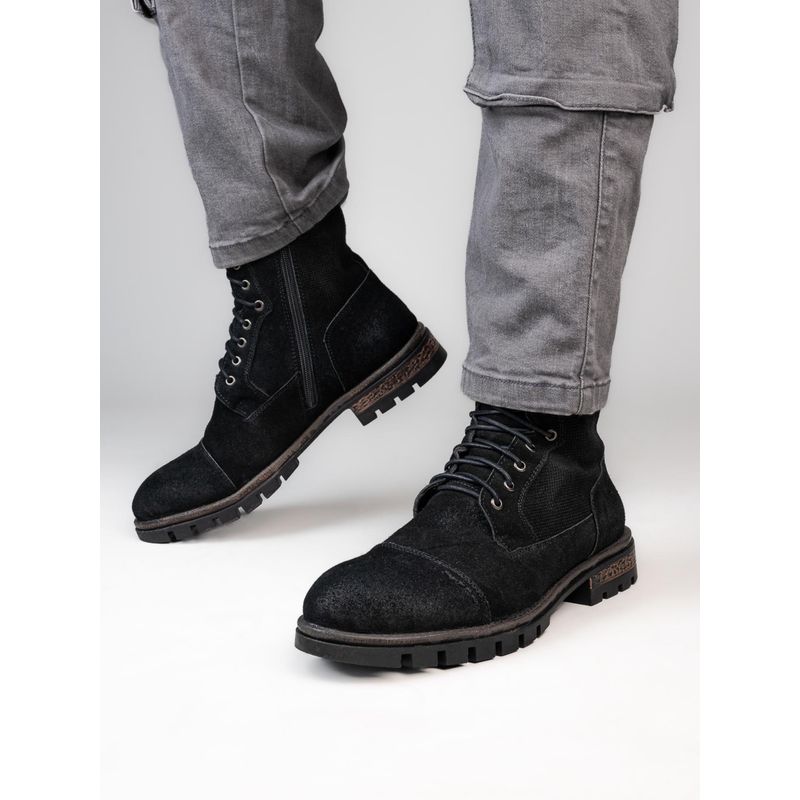 Alberto Torresi HEADON Series Devl556 Suede Distress Mid Black Casual Boots for Men (EURO 40)