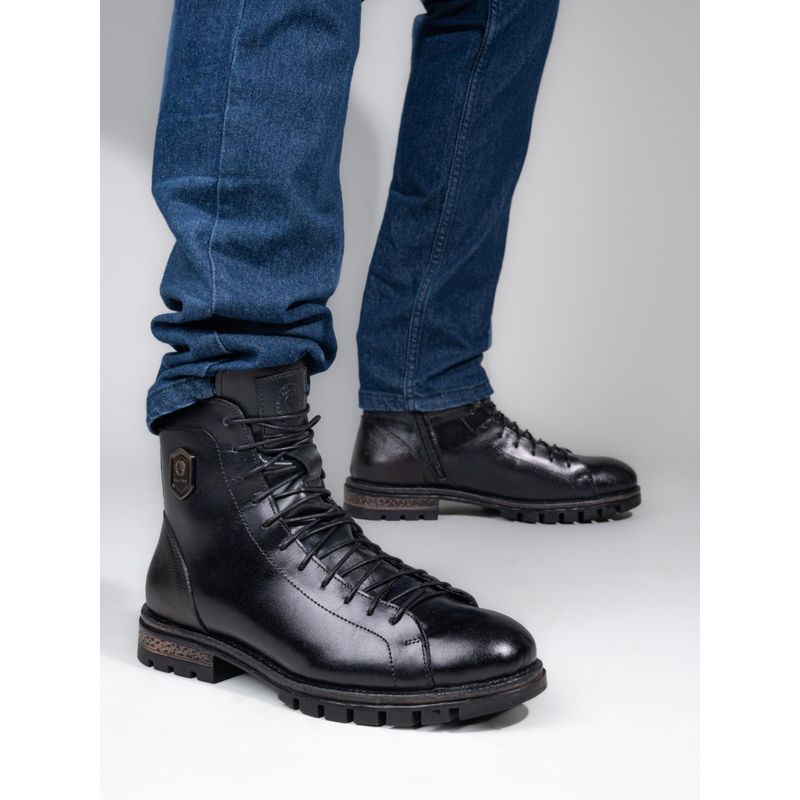 Alberto Torresi HEADON Series Devl 551 Robust TPR Sole Leather High Black Casual Boots (EURO 42)