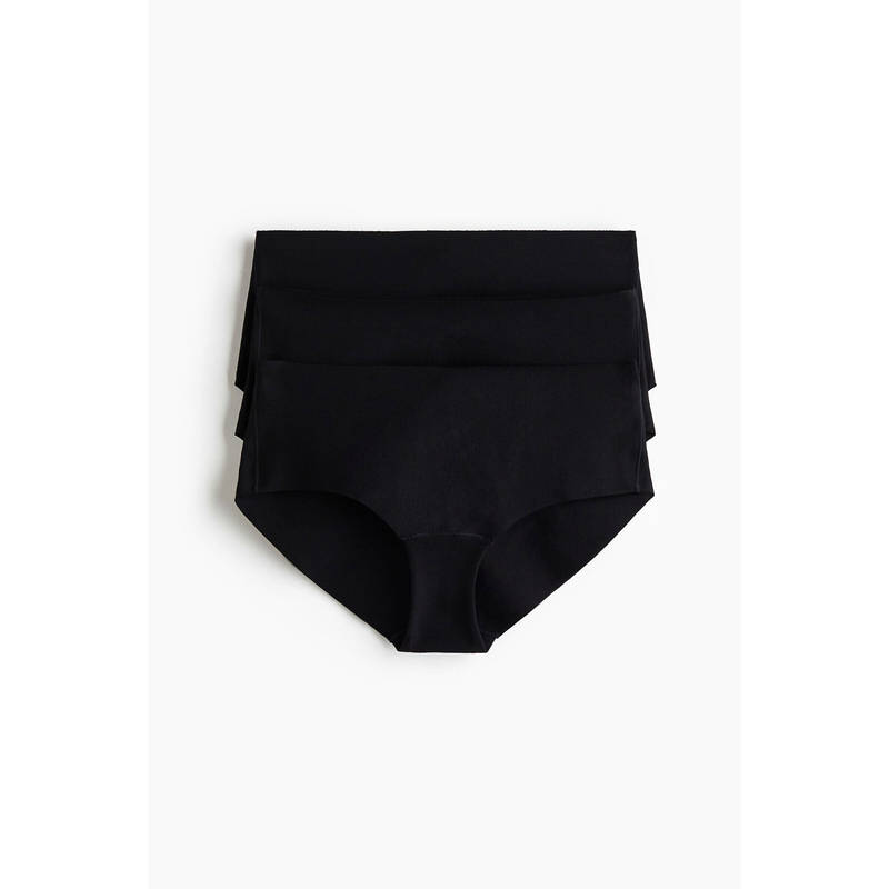 H&M Women Black 3-Pack Invisible Cotton Hipster Briefs (S)