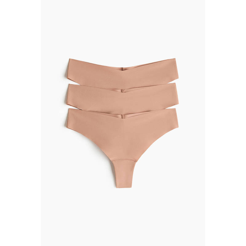 H&M Women Beige 3-Pack Invisible Brazilian Briefs (XS)