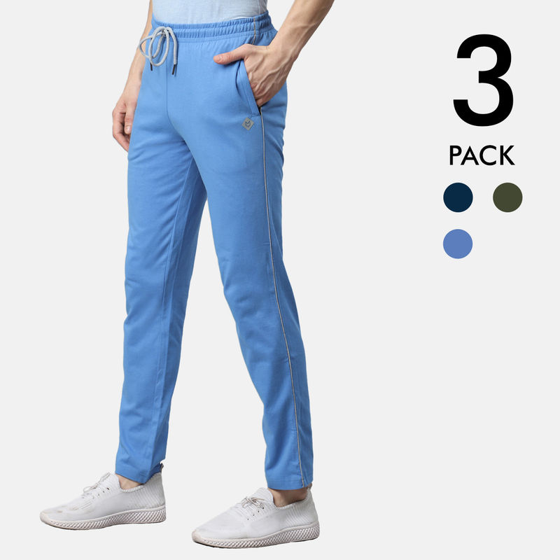 ALMO Fresco Slim Fit 100% Cotton Trackpants (pack Of 3) - Multi-Color (S)