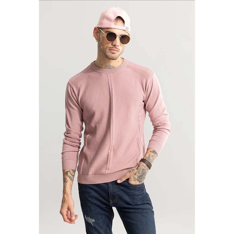 Snitch Men Pink Textured Sweater (L)