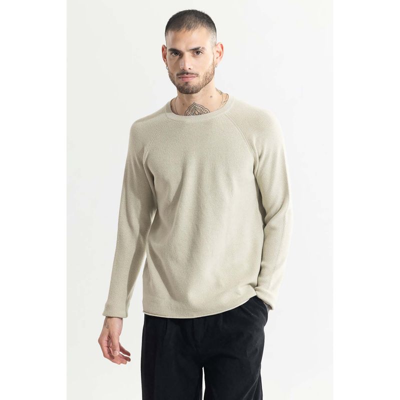 Snitch Men Beige Solid Sweater (S)