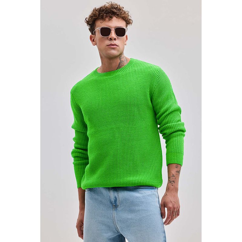 Snitch Men Green Textured Sweater (L)