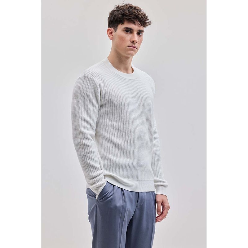 Snitch Men White Textured Sweater (2XL)