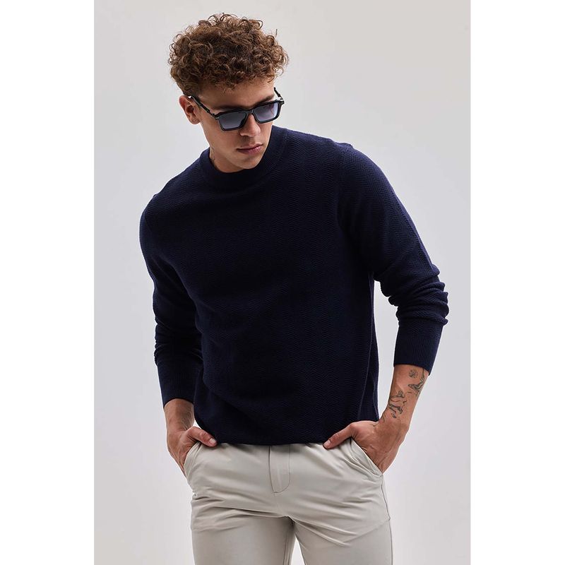 Snitch Men Blue Textured Sweater (2XL)