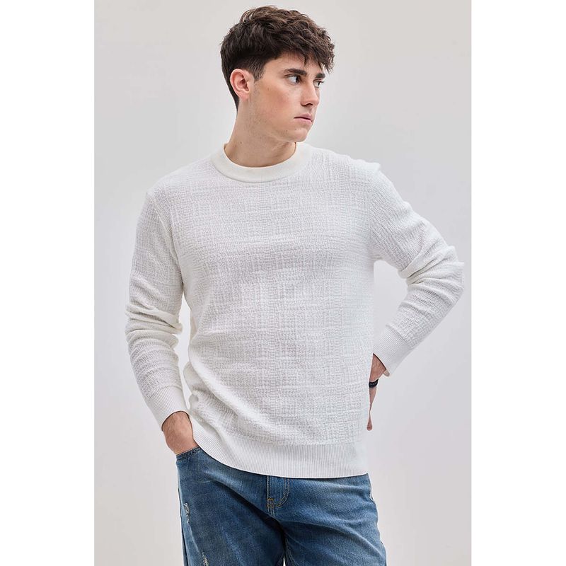 Snitch Men White Textured Sweater (XS)