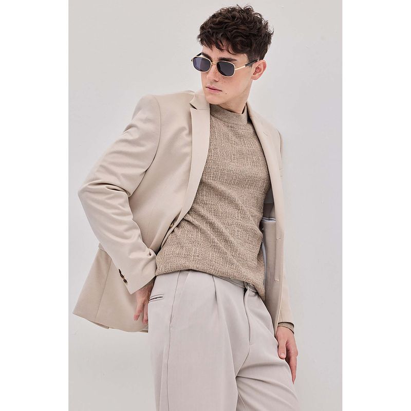 Snitch Men Beige Textured Sweater (2XL)