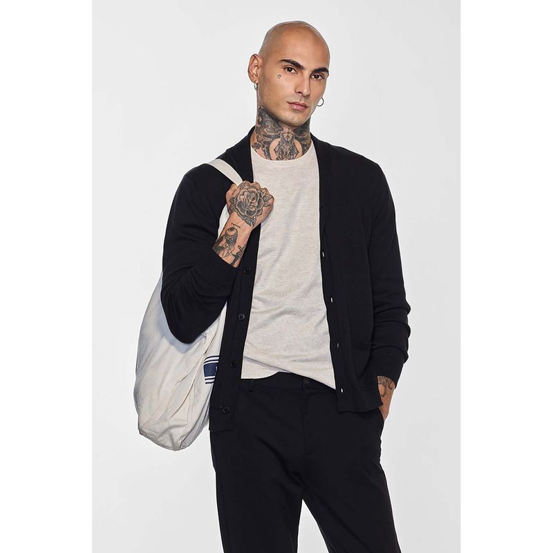 Snitch Men Black Solid Cardigans (XL)