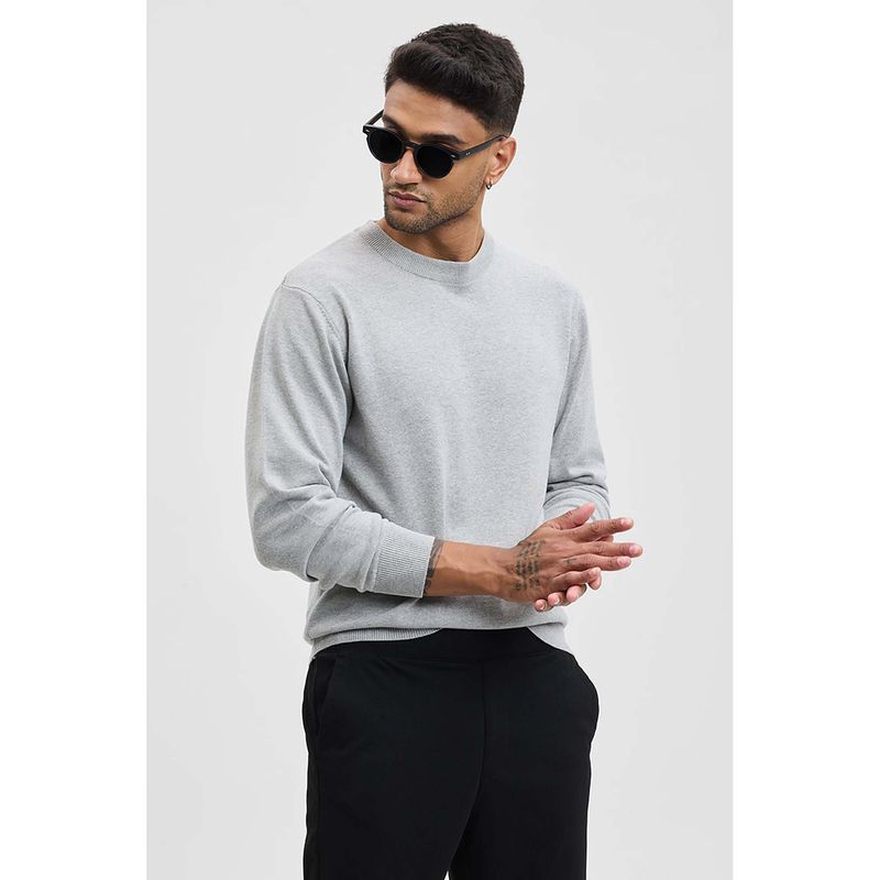 Snitch Men Grey Solid Sweater (XL)