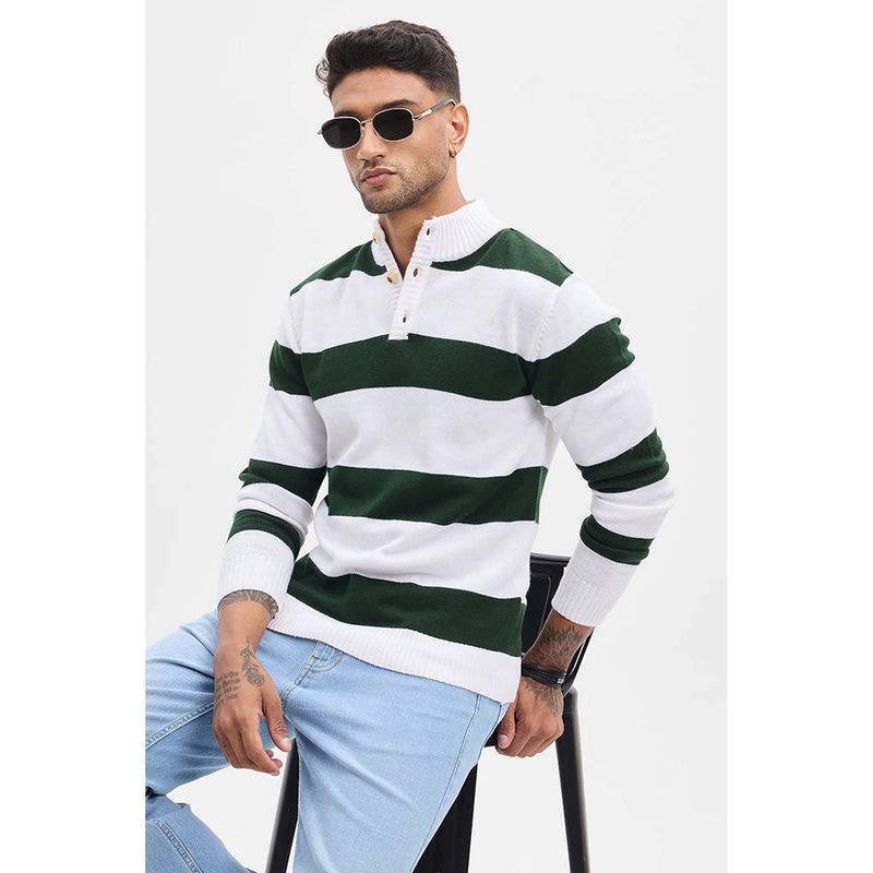 Snitch Men Green Stripes Sweater (2XL)