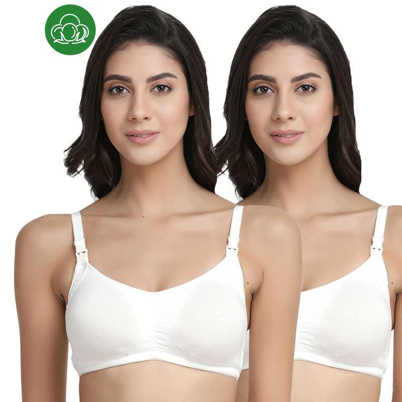 Inner Sense Organic Antimicrobial Soft Feeding Bra with Removable Pads Pack of 2 - White (36D)