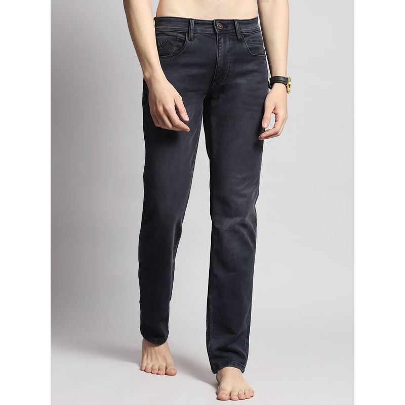 Monte Carlo Mens Black Plain Wash Cotton Blend Straight Fit Casual Jeans (38)