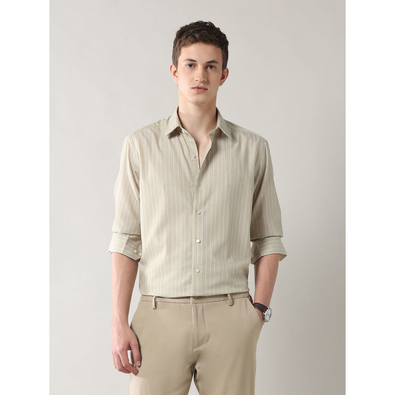 Arrow Newyork Beige Men's Manhattan Slim Fit Twill Shirt (44)