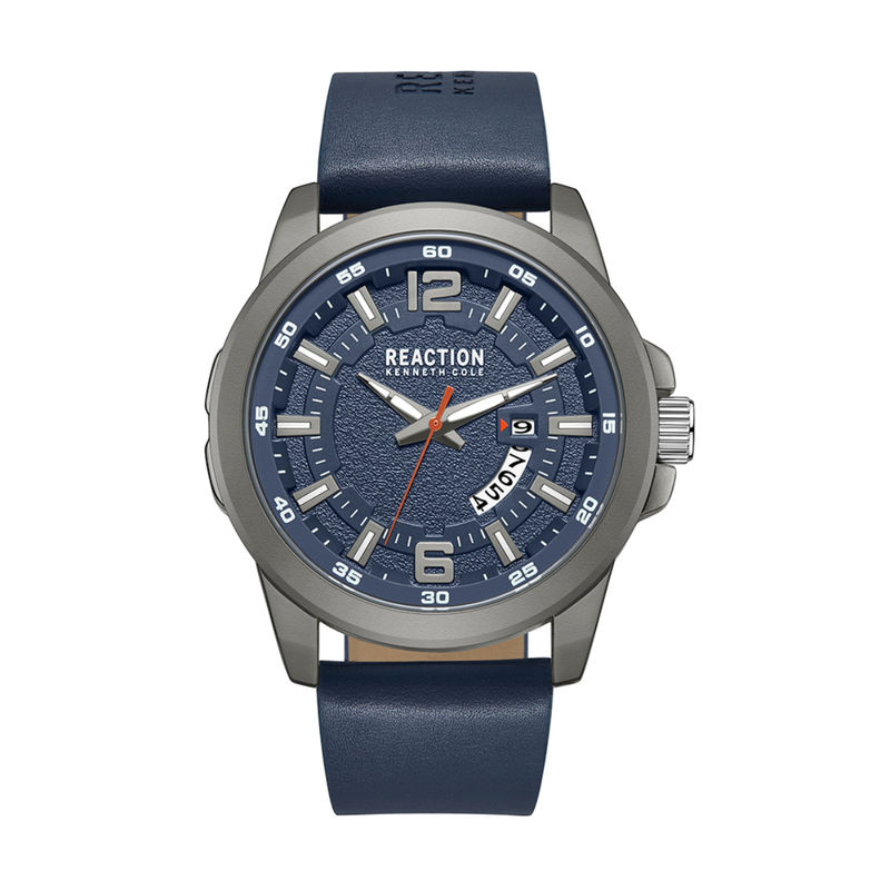 Buy Reaction Kenneth Cole 3 Hands With Date Blue Leather Strap Watch for Mens KRWGB9006101 Online
