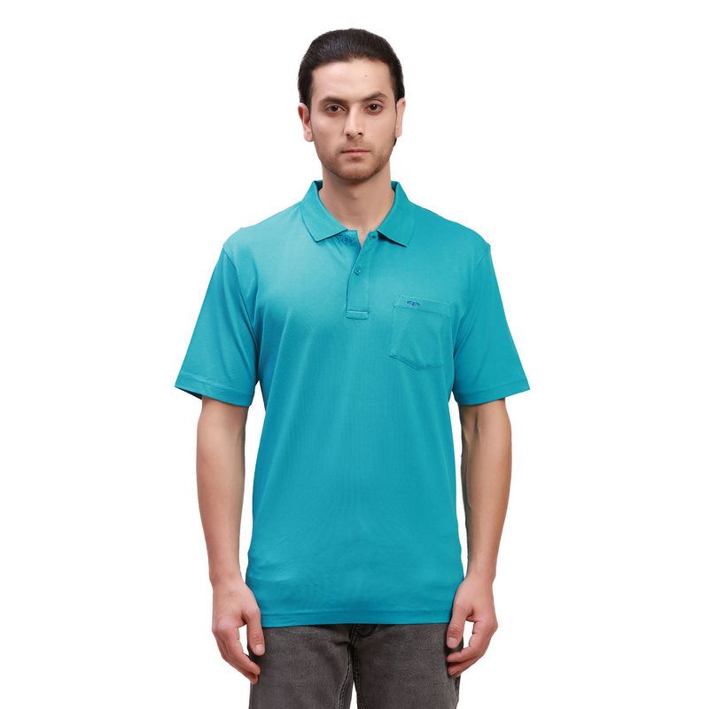 ColorPlus Classic Fit Solid Medium Blue Polo T-Shirt (S)