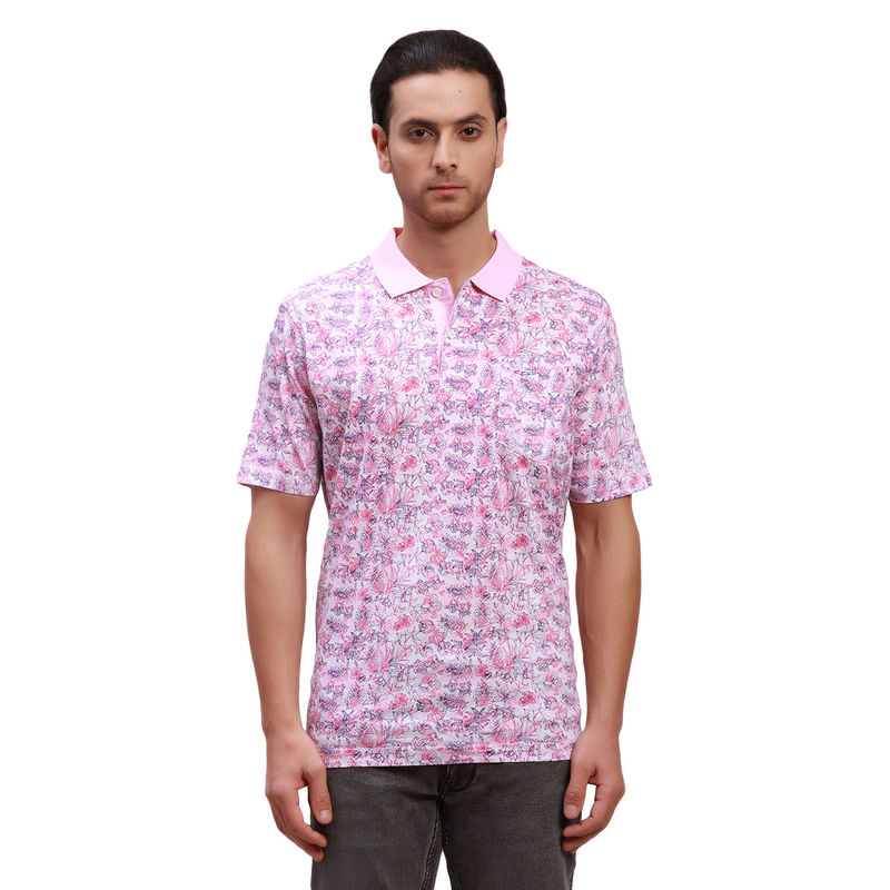 ColorPlus Classic Fit Printed Light Pink Polo T-Shirt (XL)