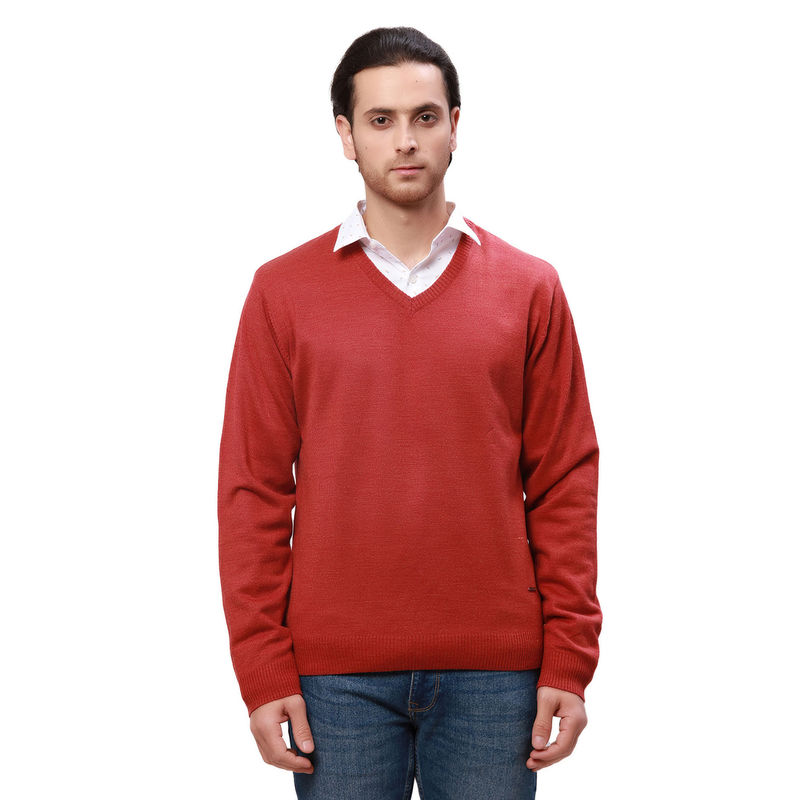 Park Avenue Regular Fit Solid Medium Red Sweater (S)