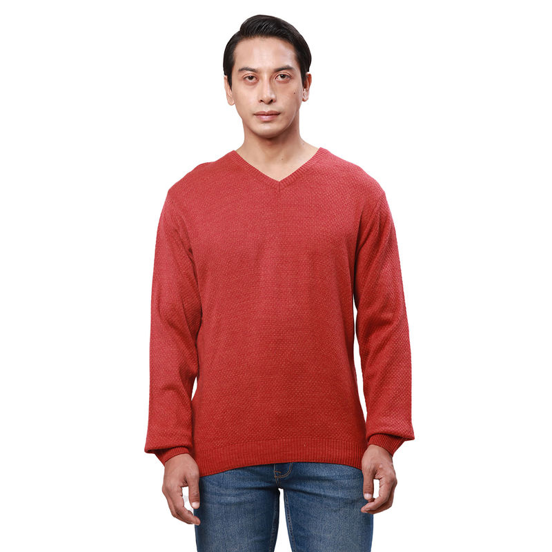 Park Avenue Regular Fit Textured Medium Red Sweater (S)