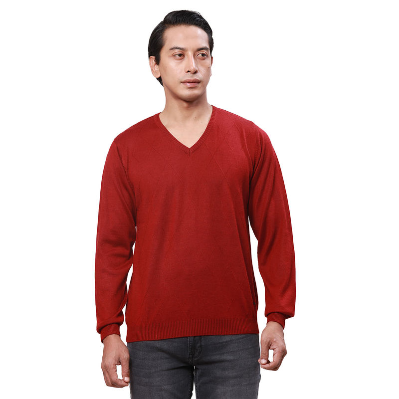 Park Avenue Regular Fit Solid Medium Red Sweater (L)