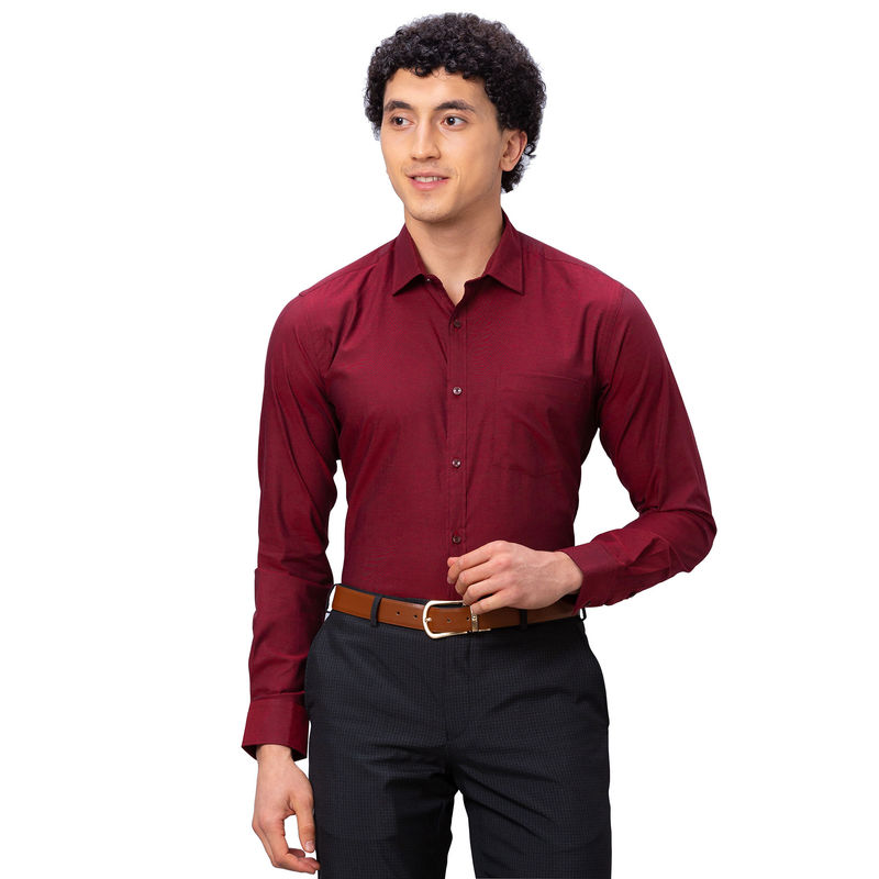 Park Avenue Slim Fit Self Design Dark Maroon Shirt (42)