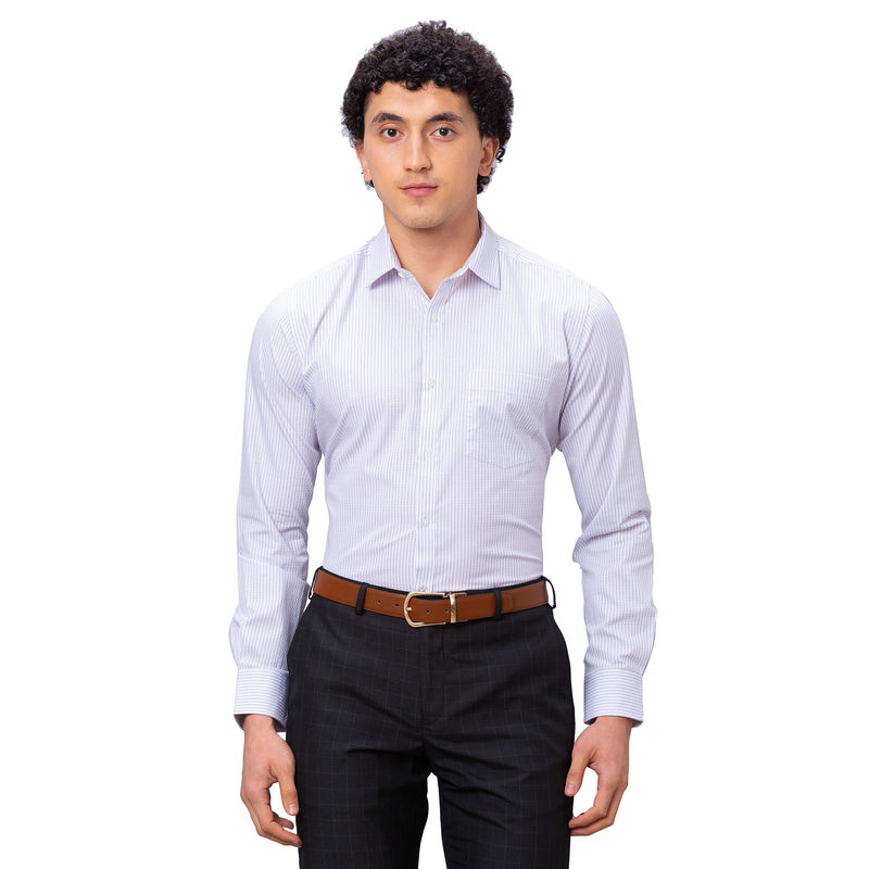 Park Avenue Slim Fit Striped Light Purple Shirt (42)