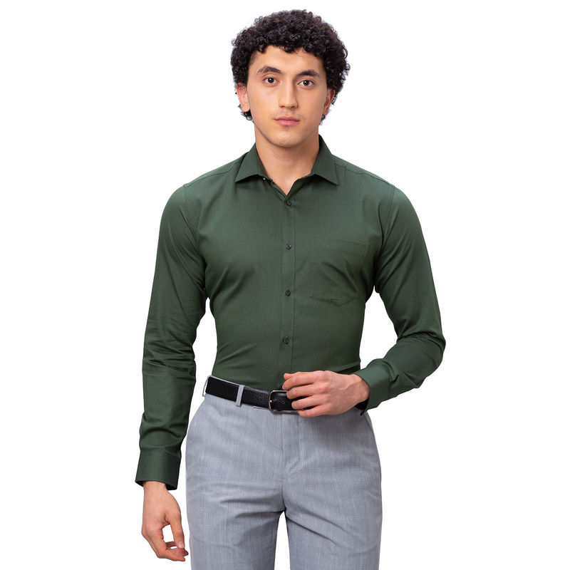 Park Avenue Slim Fit Solid Dark Green Shirt (39)