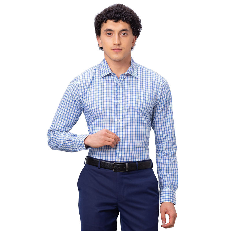 Park Avenue Slim Fit Checkered Medium Blue Shirt (39)