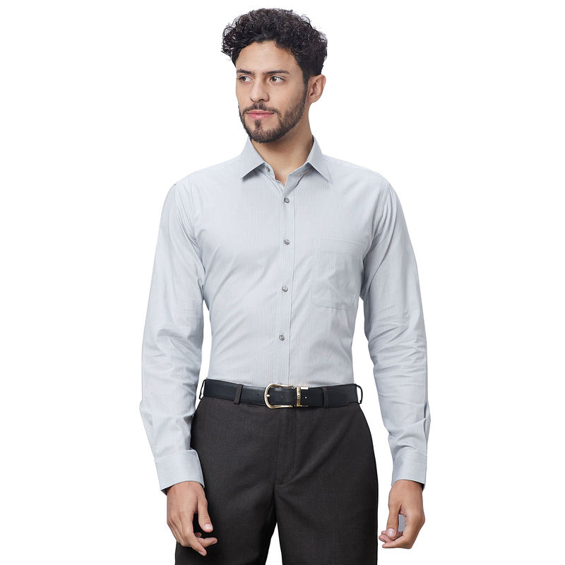 Raymond Slim Fit Stripes Medium Grey Shirt (44)