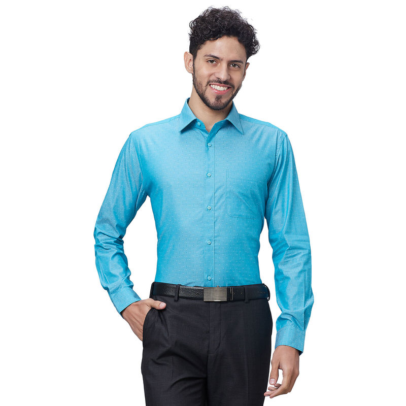 Raymond Slim Fit Self Design Medium Blue Shirt (42)