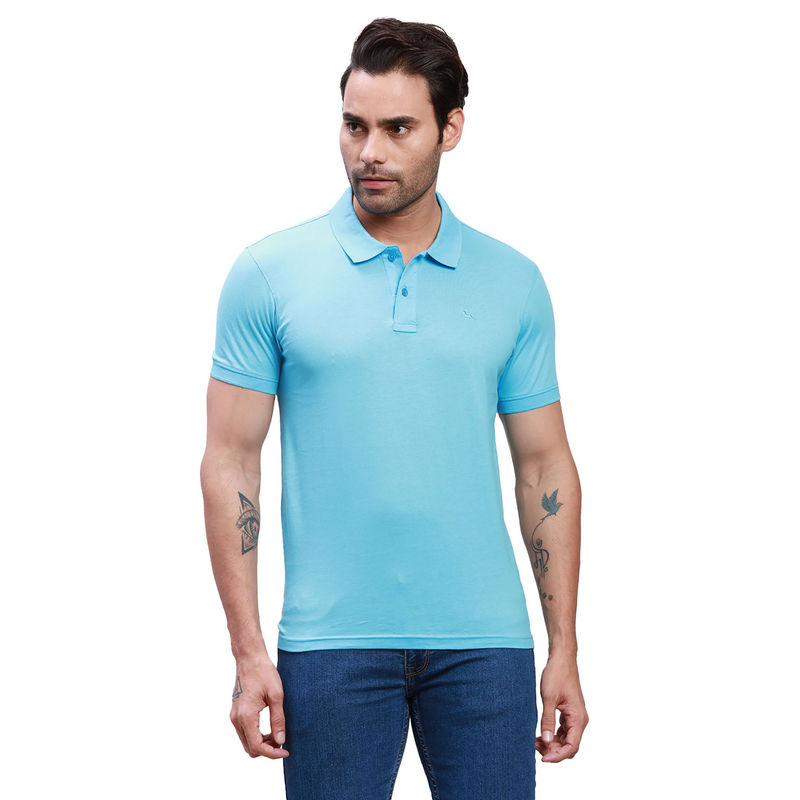 Parx Regular Fit Solid Light Blue Polo T-Shirt (S)