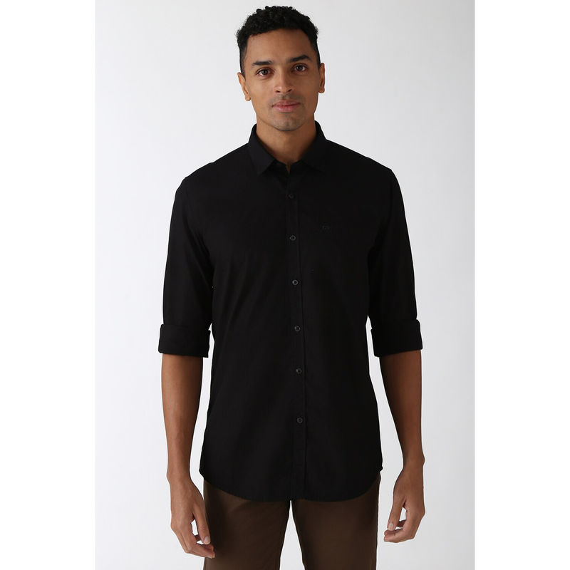 Peter England Men Black Slim Fit Solid Shirt (40)