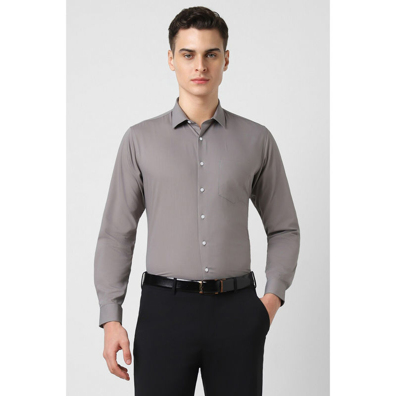 Van Heusen Men Grey Slim Fit Solid Full Sleeves Formal Shirt (38)