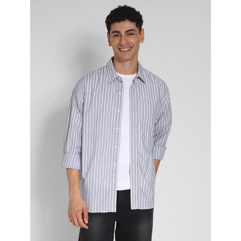 American Eagle Men Grey Everyday Poplin Striped Button Up Shirt (M)