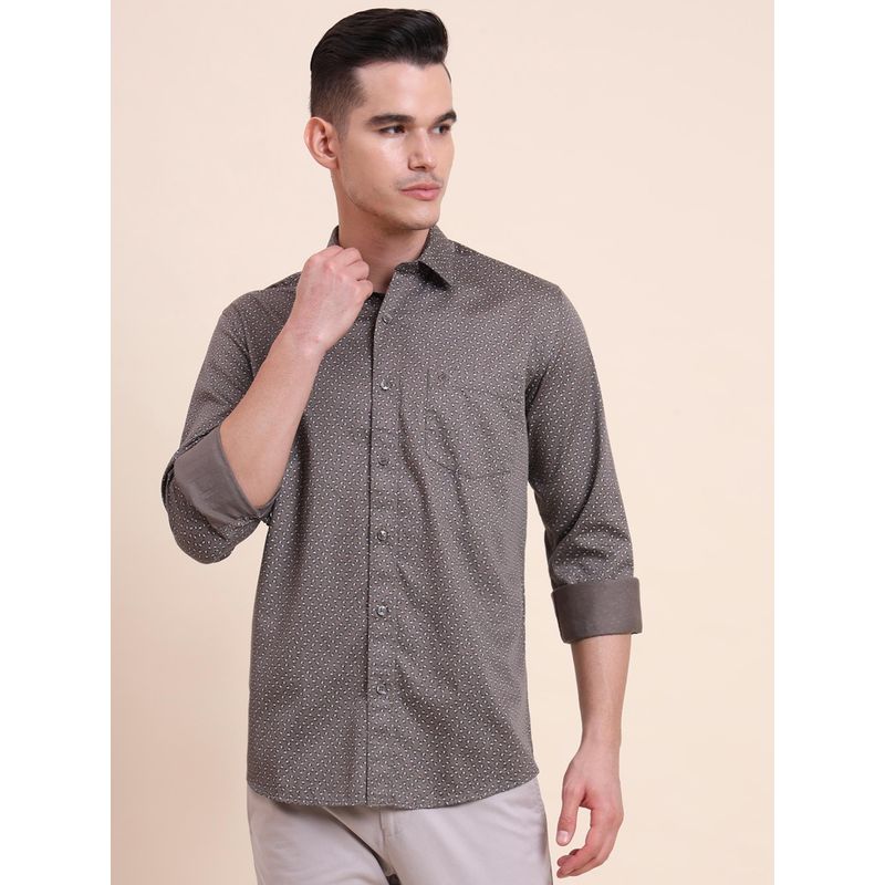 Greenfibre Men Grey Pure Cotton Printed Slim Fit Shirt (38)