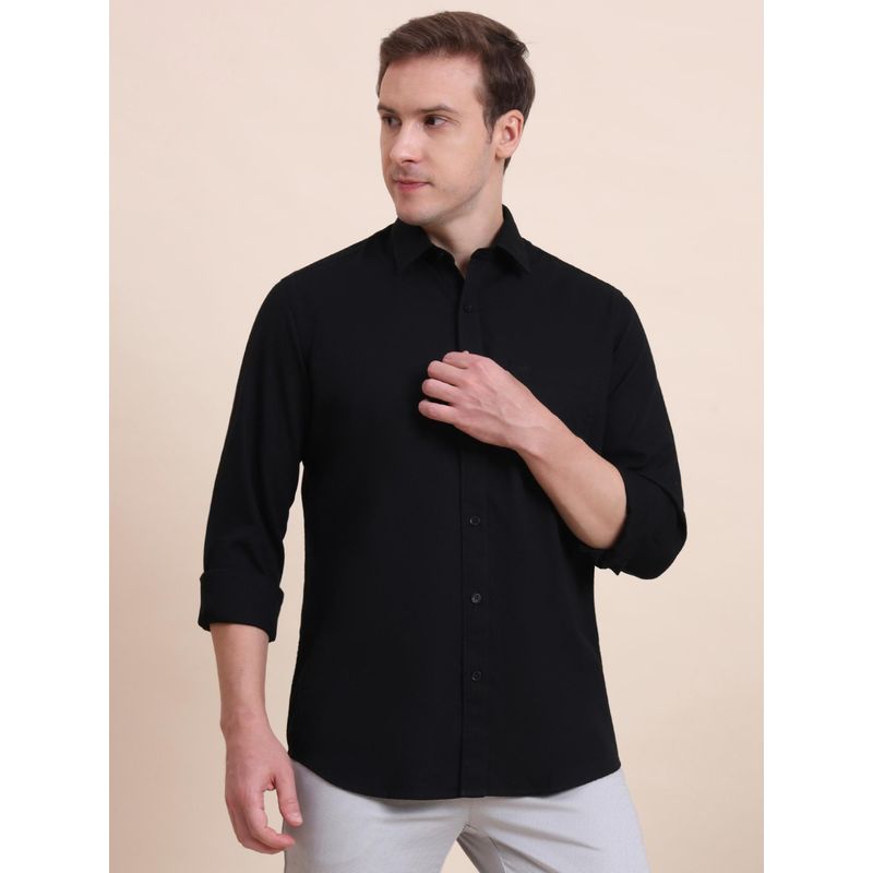 JadeBlue Men Black Pure Cotton Solid Tailored Fit Shirt (40)