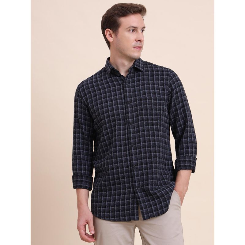 JadeBlue Men Black Pure Cotton Checks Slim Fit Shirt (38)