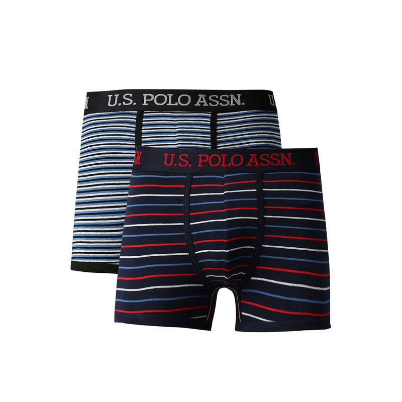 U.S. POLO ASSN. Men Assorted I004 Branded Waist Striped Trunks Multi-Color (Pack of 2) (S)