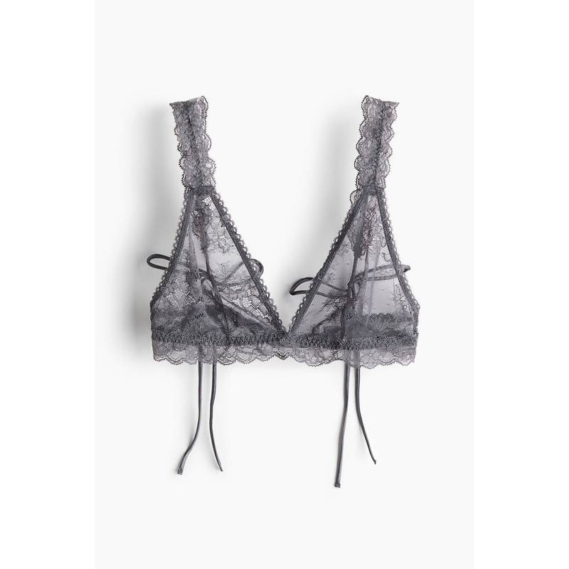 H&M Women Grey Soft Lace Bra (XS)