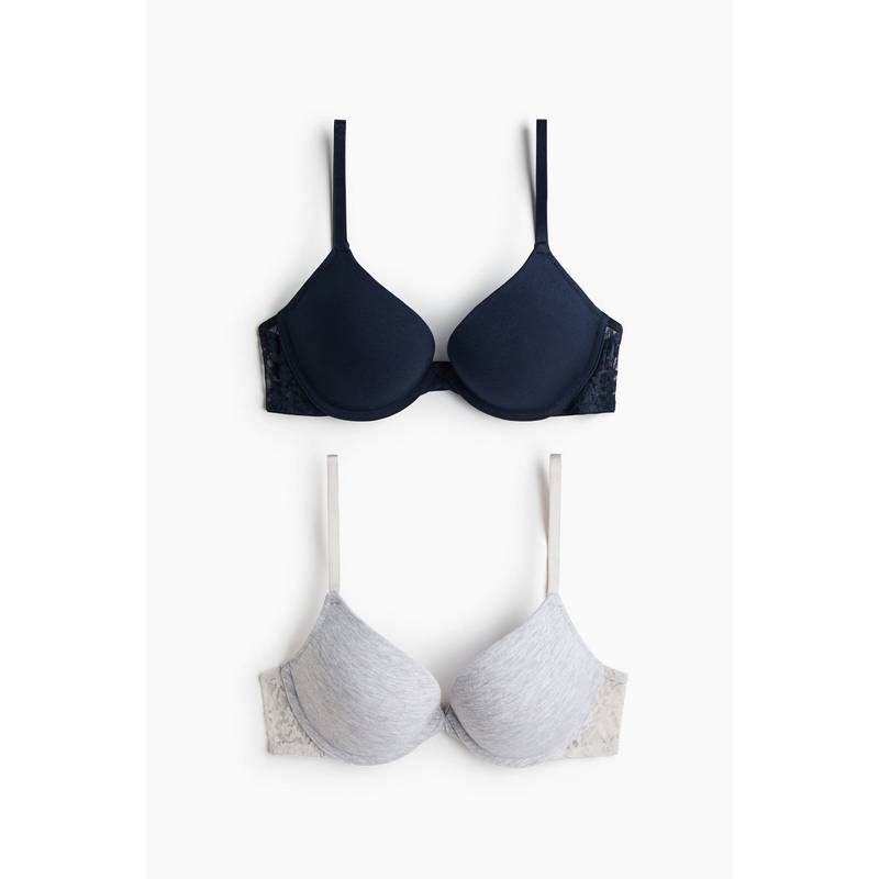 H&M Women Multi-Color 2-Pack Cotton Push-Up Bras (34C)