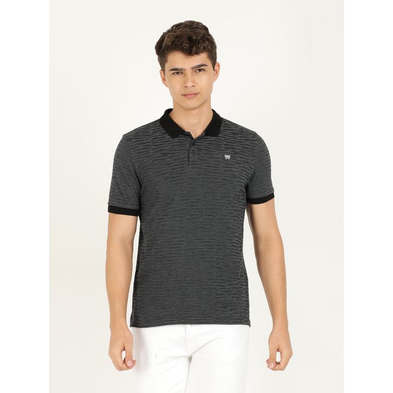 Wrangler Men Textured Grey Polo T-Shirt (Regular) (M)