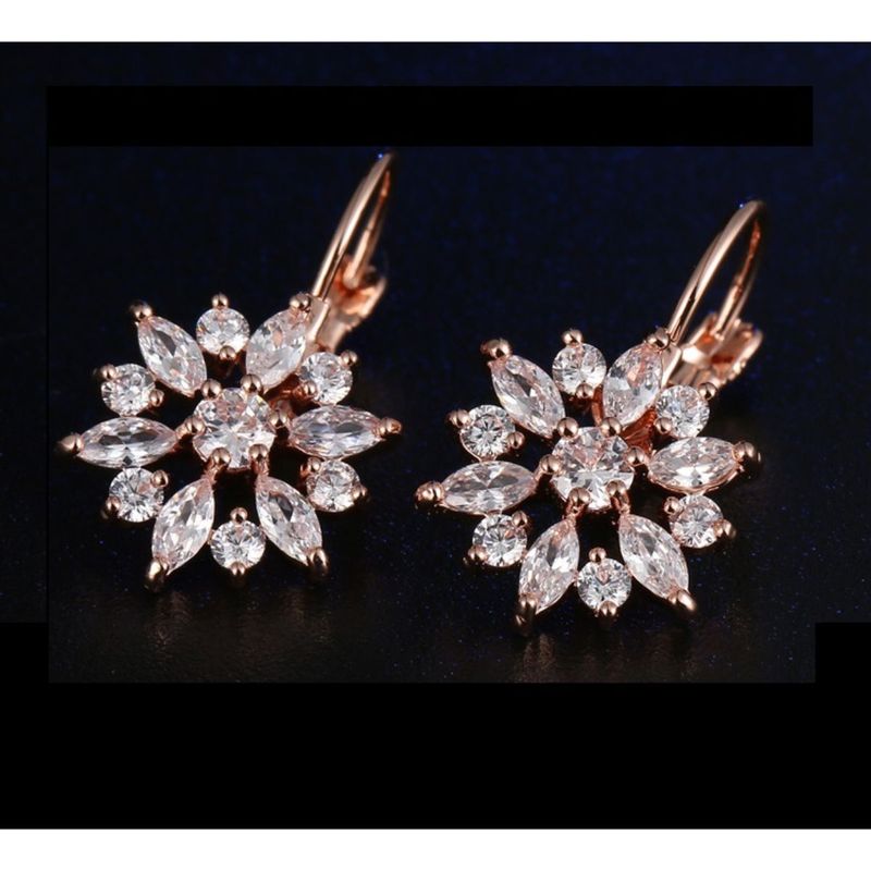 OOMPH Jewellery 18K Rose Gold Plated Floral Zircon Studded Stud Earrings For Women & Girls