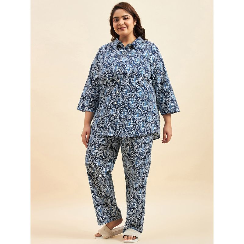 Sweet Dreams Women Blue Ethnic Motifs Print Regular Pyjama and Shirt (Set of 2) (4XL)