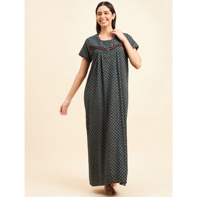 Sweet Dreams Women Printed Green Long Length Nighty (XL)