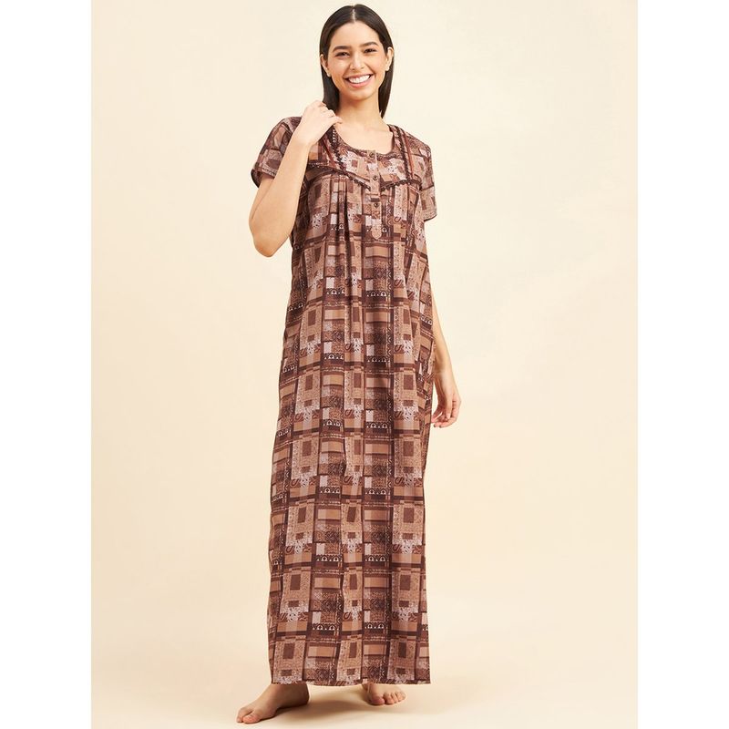 Sweet Dreams Women Print Brown Long Length Nighty (XL)