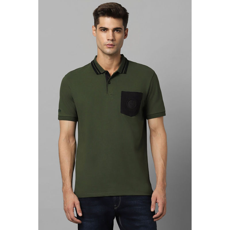 Allen Solly Men Green Solid Polo Neck T-Shirt (S)