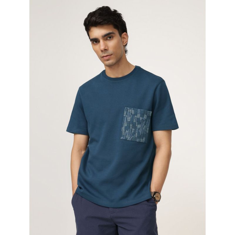 Andamen Regular Fit Men Pocket Play Placement Embroidery Crew Neck (L)