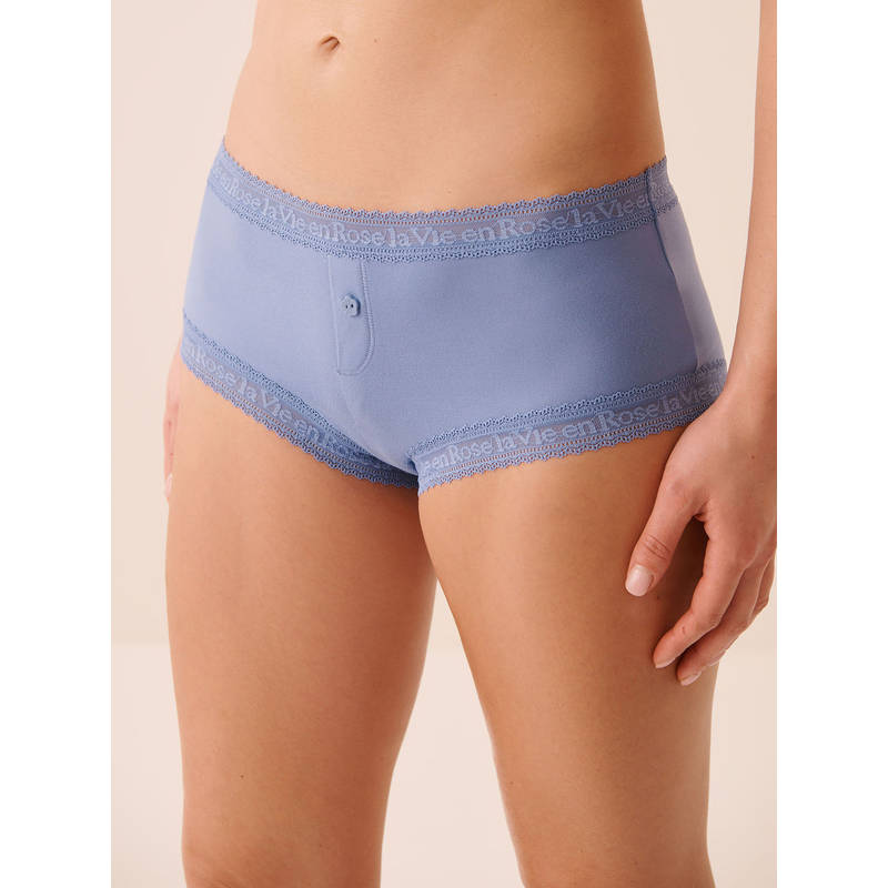 La Vie En Rose Super Soft Lace Trim Boyshort Panty Blue (S)