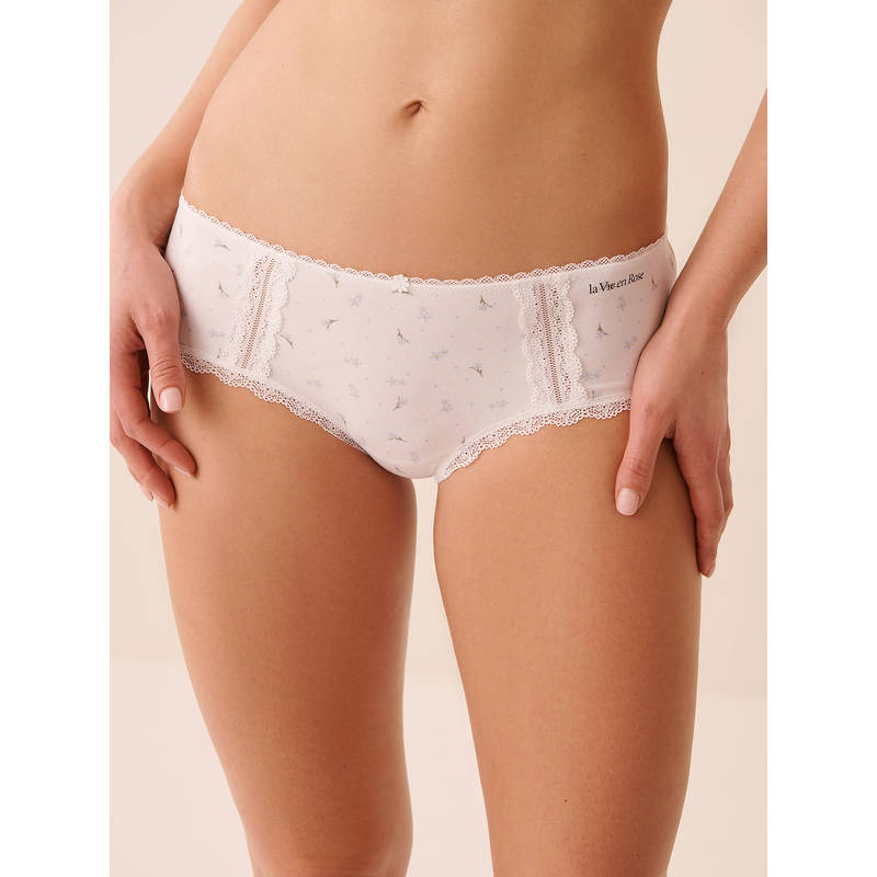 La Vie En Rose Cotton And Lace Detail Hip Hugger Panty White (M)